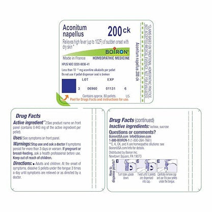 Boiron Aconitum Napellus 200Ck Homeopathic Medicine for Fever - 80 Pellets