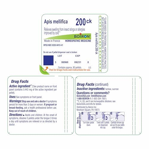 Boiron Apis Mellifica 200CK, 80 Pellets - Homeopathic Medicine for Insect Bites - görsel 18