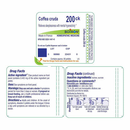 Boiron Coffea Cruda 30C Homeopathic Sleep Aid for Restless Sleep, Mental Hyperactivity, Racing Thoughts, and Difficulty Sleeping - 3 Count (240 Pellets)