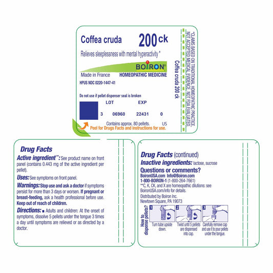 Boiron Coffea Cruda 200Ck Homeopathic Medicine for Sleeplessness - 80 Pellets