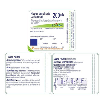 Boiron Hepar Sulphuris Calcareum 200Ck Homeopathic Medicine for Cough - 80 Pellets
