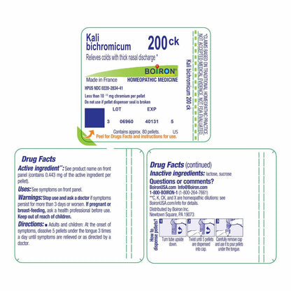 Boiron Kali Bichromicum 200Ck Homeopathic Medicine for Colds - 80 Pellets