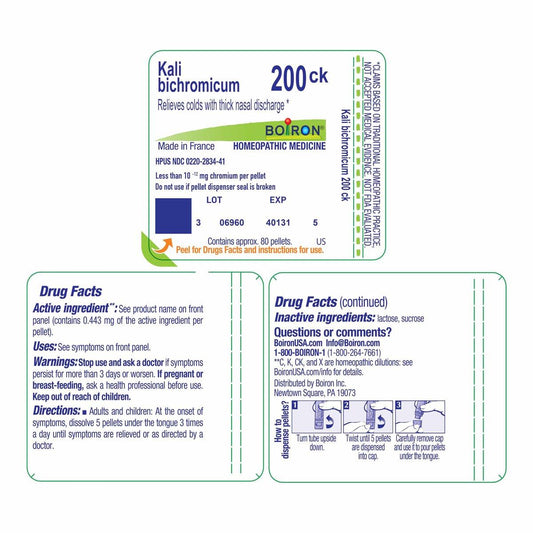 Boiron Kali Bichromicum 200Ck Homeopathic Medicine for Colds - 80 Pellets