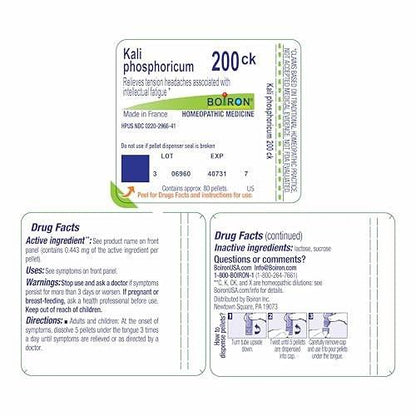 Boiron Kali Phosphoricum 200CK, Homeopathic Medicine for Headache, White, 80 Count