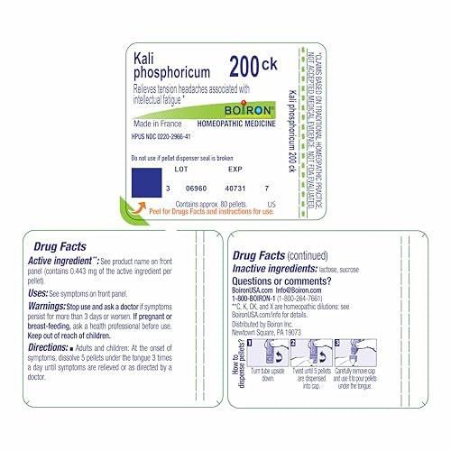 Boiron Kali Phosphoricum 200CK, Homeopathic Medicine for Headache, White, 80 Count - görsel 1