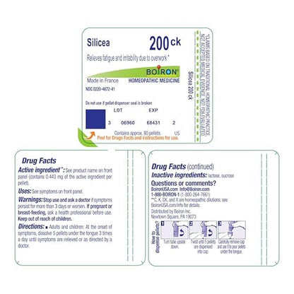 Boiron Silicea 200Ck Homeopathic Medicine for Fatigue - 80 Pellets