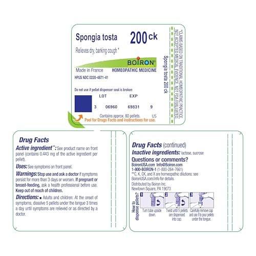 Boiron Spongia Tosta 6C Homeopathic Medicine for Dry Cough, Croupy, Barking, or Hoarseness - 3 Count (240 Pellets) - görsel 4