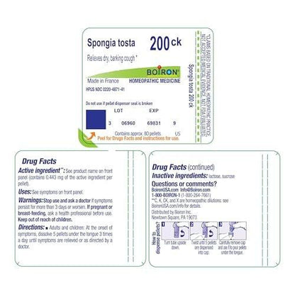 Boiron Spongia Tosta 200Ck Homeopathic Medicine for Croupy Cough - 80 Pellets