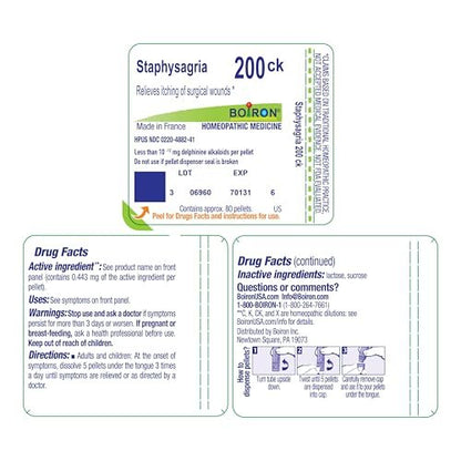 Boiron Staphysagria 200Ck Homeopathic Medicine for Surgical Wounds - 80 Pellets