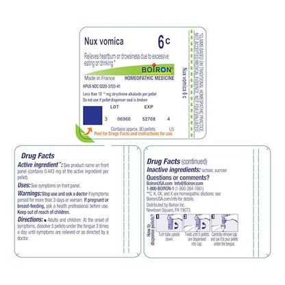 Boiron Nux Vomica 6C Homeopathic Medicine for Hangover Relief - 80 Pellets
