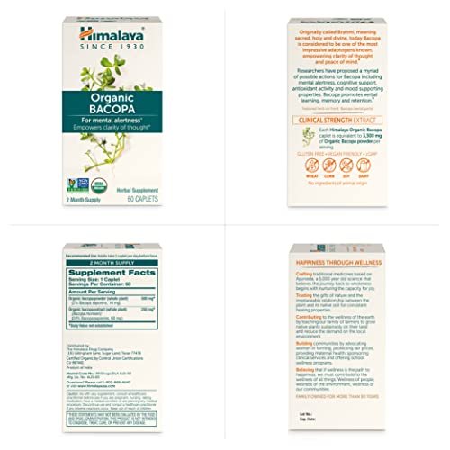 Himalaya Organic Bacopa Monnieri Nootropic Herbal Supplement, Brahmi, Supports Calm, Memory, Cognition, USDA Certified Organic, Non-GMO, 750 mg, 60 Plant-Based Caplets, 60 Day Supply - görsel 7