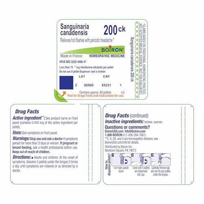 Boiron Sanguinaria Canadensis 200Ck for Hot Flashes with Periodic Headaches - 80 Pellets