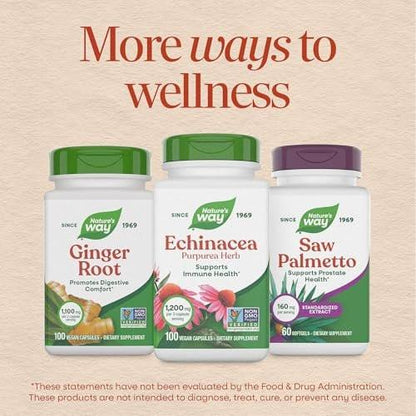 Nature’s Way Echinacea Purpurea Herb, Traditional Herbal Supplement for Immune Health Support*, Echinacea Capsules with 1200 mg per 3-Capsule Serving, Non-GMO Project Verified, 180 Capsules