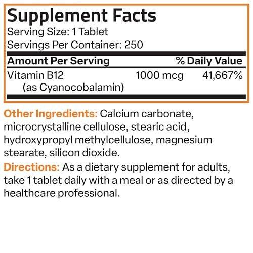 Bronson Vitamin B12 1000 mcg Sustained Release Premium Non GMO Tablets Supports Nervous System, Healthy Brain Function and Energy Production, 250 Count - görsel 14