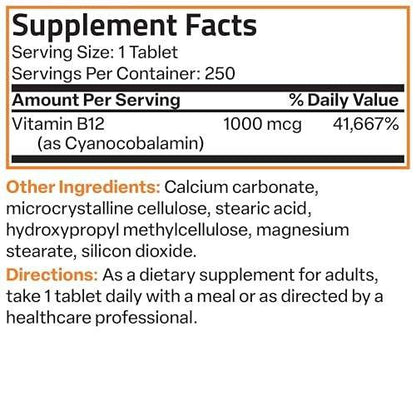 Bronson Vitamin B12 1000 mcg Sustained Release Premium Non GMO Tablets Supports Nervous System, Healthy Brain Function and Energy Production, 250 Count