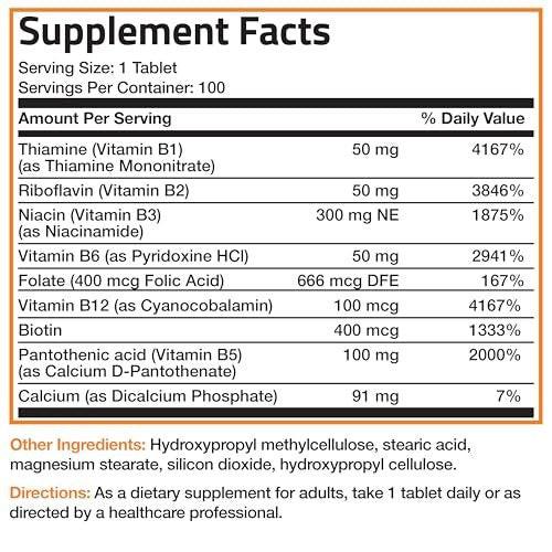 Bronson Super B Vitamin B Complex Sustained Slow Release (Vitamin B1, B2, B3, B6, B9 - Folic Acid, B12) Contains All B Vitamins 100 Tablets - görsel 12