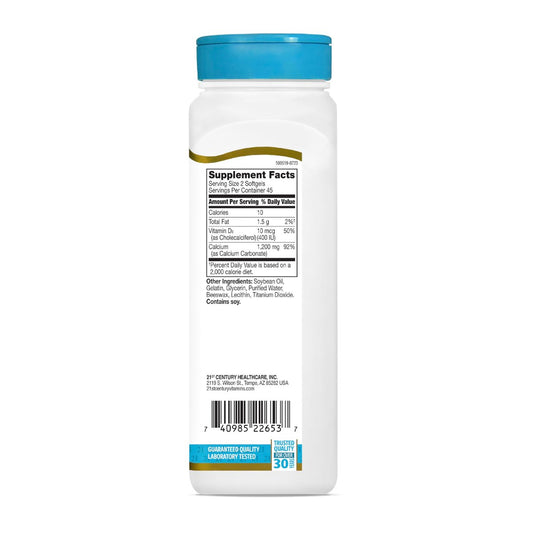 21st Century Calcium Plus D3 Liquid Filled Softgel, 1200 mg, 90 Count