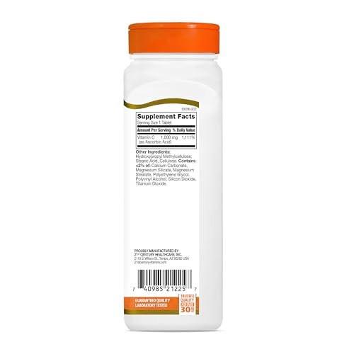 21st Century Vitamin C 1000mg Prolonged Release Tablets (110 Count), Ascorbic Acid Immune Support Vitamin C Supplement for Women & Men with Antioxidant Support, Non-GMO, Gluten Free, Vegan - görsel 1