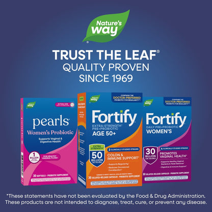 Nature's Way Fortify Extra Strength Probiotic Adults 50+, 50 Billion Live Cultures, Prebiotics, Probiotics for Digestive Health, Immune Support, Colon Health, 30 Capsules