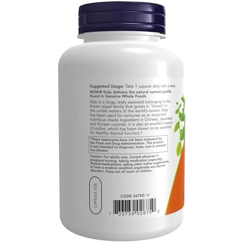NOW Supplements, Kelp 325 mcg of Natural Iodine, Supports Healthy Thyroid Function, Super Green, 250 Veg Capsules - görsel 1