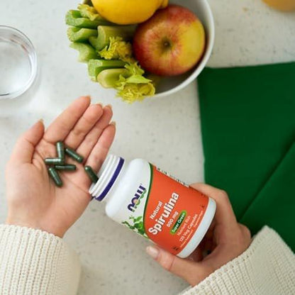 NOW Foods Supplements, Natural Spirulina 500 mg with Beta-Carotene (Vitamin A) and Vitamin B-12, and naturally occurring Protein and GLA (Gamma Linolenic Acid), 120 Veg Capsules