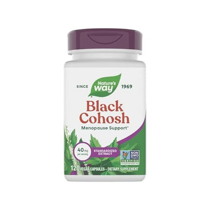Nature's Way Black Cohosh Premium Extract, Helps Reduce Night Sweats and Promotes Restful Sleep for Women During Menopause*, 40 mg per Serving, 120 Vegan Capsules (Packaging May Vary)
