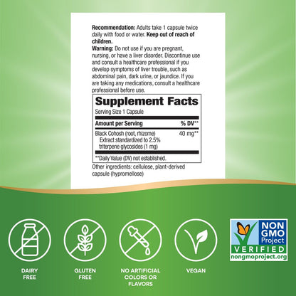Nature's Way Black Cohosh Premium Extract, Helps Reduce Night Sweats and Promotes Restful Sleep for Women During Menopause*, 40 mg per Serving, 120 Vegan Capsules (Packaging May Vary)
