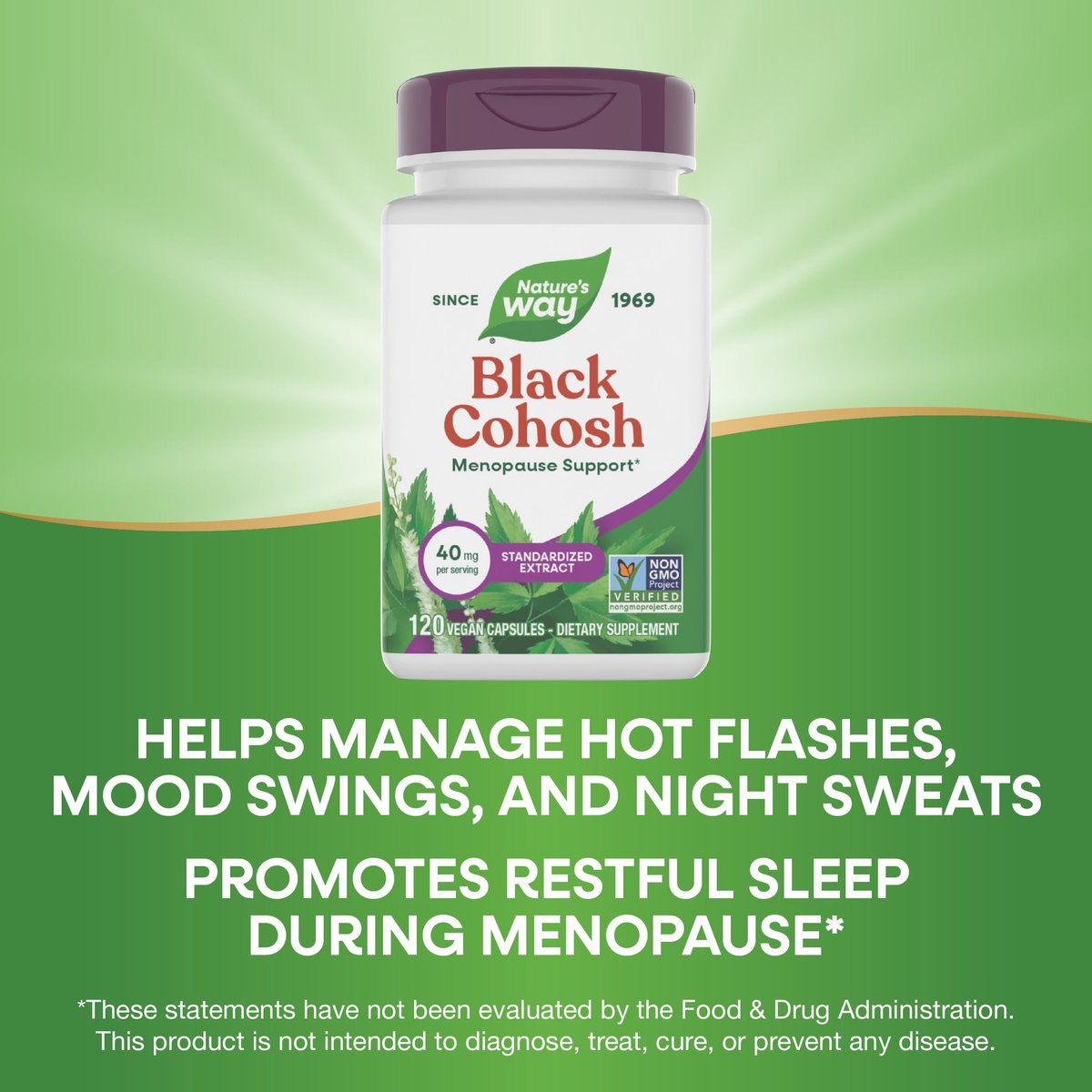 Nature's Way Black Cohosh Premium Extract, Helps Reduce Night Sweats and Promotes Restful Sleep for Women During Menopause*, 40 mg per Serving, 120 Vegan Capsules (Packaging May Vary) - görsel 8