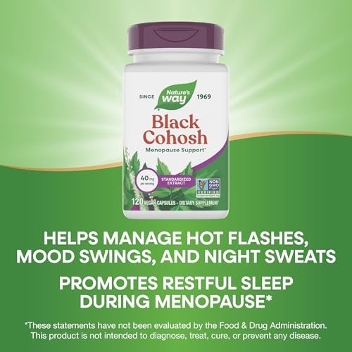 Nature's Way Black Cohosh Premium Extract, Helps Reduce Night Sweats and Promotes Restful Sleep for Women During Menopause*, 40 mg per Serving, 120 Vegan Capsules (Packaging May Vary) - görsel 7