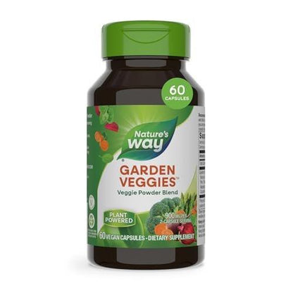 Nature's Way Garden Veggies, Vegetable Supplement Capsules, Plant-Powered Powder Blend Made with 12 Different Vegetables, Green Superfood Veggie Blend for Daily Wellness, 60 Capsules