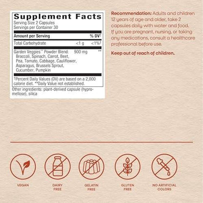 Nature's Way Garden Veggies, Vegetable Supplement Capsules, Plant-Powered Powder Blend Made with 12 Different Vegetables, Green Superfood Veggie Blend for Daily Wellness, 60 Capsules