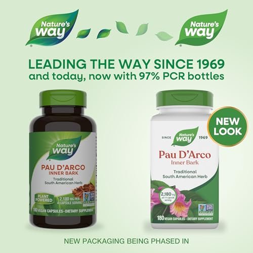 Nature's Way PAU d'Arco Inner Bark, Traditional South American Herb, 2,180 mg per 4-Capsule Serving, Non-GMO Project Verified, 180 Capsules (Packaging May Vary) - görsel 3