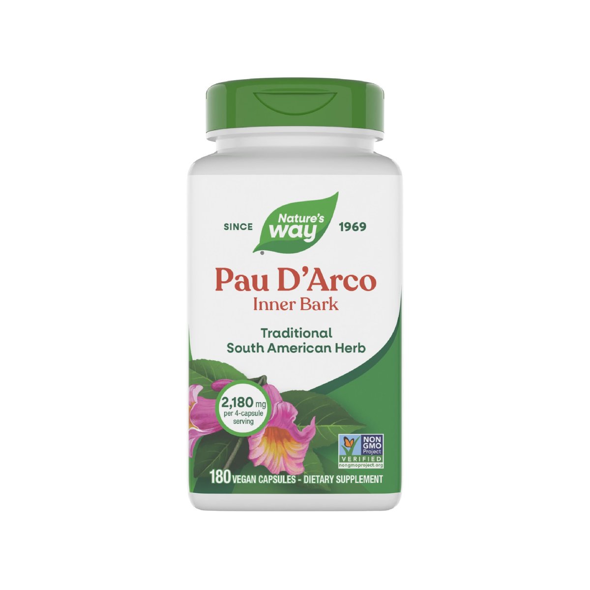 Nature's Way PAU d'Arco Inner Bark, Traditional South American Herb, 2,180 mg per 4-Capsule Serving, Non-GMO Project Verified, 180 Capsules (Packaging May Vary) - görsel 2