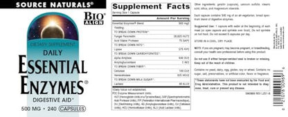 Source Naturals Essential Enzymes Digestive Aid - 500mg - 240 Capsules