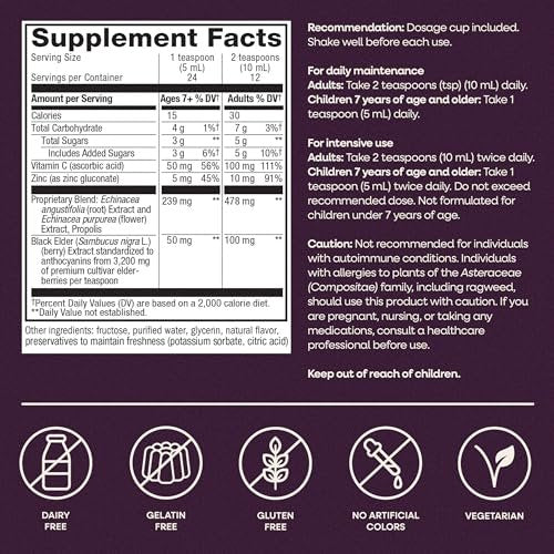 Nature’s Way Sambucus Immune Elderberry Syrup with Vitamin C, Zinc, Echinacea & Propolis, Concentrated Black Elderberry Extract, Immune Support with Superfood Antioxidants, Berry Flavored, 4 Fl Oz - görsel 14