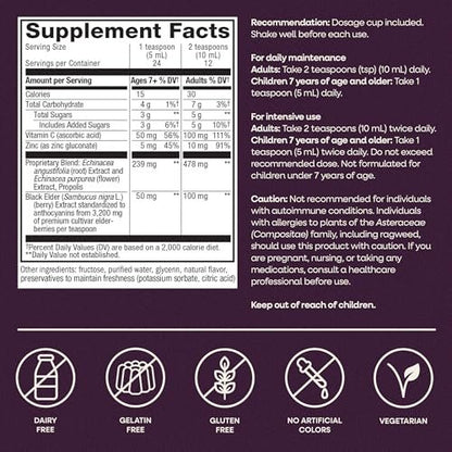 Nature’s Way Sambucus Immune Elderberry Syrup with Vitamin C, Zinc, Echinacea & Propolis, Concentrated Black Elderberry Extract, Immune Support with Superfood Antioxidants, Berry Flavored, 4 Fl Oz