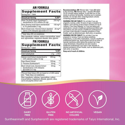 Nature's Way AM/PM Menopause Supplements for Women, Hot Flash Relief*, Night Sweats*, Restful Sleep*, Mood Swings*, Hormone-Free Formulas with Black Cohosh, Theanine, Valerian, 60 Tablets