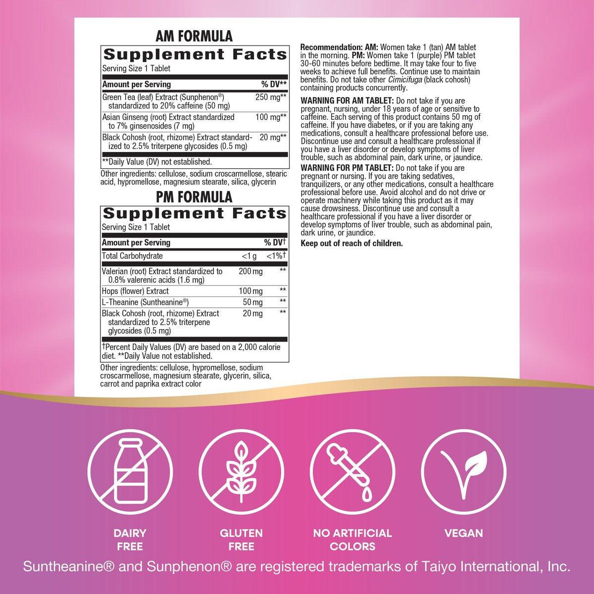 Nature's Way AM/PM Menopause Supplements for Women, Hot Flash Relief*, Night Sweats*, Restful Sleep*, Mood Swings*, Hormone-Free Formulas with Black Cohosh, Theanine, Valerian, 60 Tablets - görsel 1