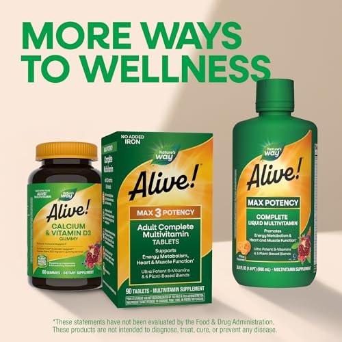 Nature's Way Alive! Max3 Potency Daily Multivitamin, High Potency Adult Multivitamins to Support Cellular Energy Metabolism, Heart, and Muscle Function for Women & Men*, No Iron Added, 90 Tablets - görsel 10