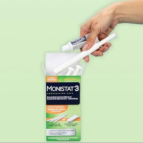 Monistat 3-Day Yeast Infection Treatment for Women, 3 Pre-Filled Miconazole Cream Applicators & External Itch Relief Anti-Itch Cream (9g Tube) Combo Pack, Regular Strength - görsel 8