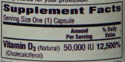 Bio-Tech Pharmacal D3-50 50,000 IU, 100 Capsules – All-Natural Supplement – Supports Bone, Heart, Neuromuscular, & Immune Health – No Dairy, Fish, Gluten, Peanut, Shellfish, & Soy