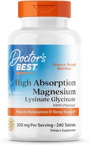Doctor's Best High Absorption Magnesium Glycinate Lysinate Supplement for Sleep Support - Chelated Magnesium Tablets for Women & Men, 200mg per Serving, Supports Calm & Relaxation, Vegan - 240 Count - görsel 2
