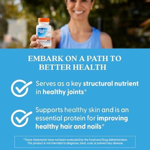 Doctor's Best MSM Supplement Capsules for Men & Women - Supports Hair, Skin, Nails, Joint Health & Mobility, 3000 mg Per Serving, Delivers Beneficial Sulfur w/OptiMSM, Gluten Free, Non GMO - 180 Caps - görsel 1