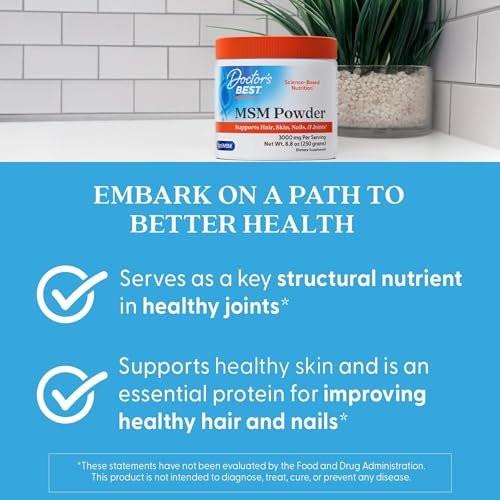 Doctor's Best MSM Powder Supplement for Men & Women - Supports Hair, Skin, Nails, Joint Health, & Mobility, Delivers Beneficial Sulfur with OptiMSM, Gluten Free, Soy Free, Non GMO, Vegan - 8.8 oz - görsel 4