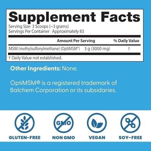 Doctor's Best MSM Powder Supplement for Men & Women - Supports Hair, Skin, Nails, Joint Health, & Mobility, Delivers Beneficial Sulfur with OptiMSM, Gluten Free, Soy Free, Non GMO, Vegan - 8.8 oz - görsel 6