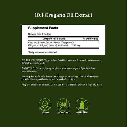 Swanson Oregano Oil 10:1 Extract Digestive and Respiratory Health Supplement for Adults Seeking Natural GI and Urinary Tract Support - 150 mg (120 Softgels)