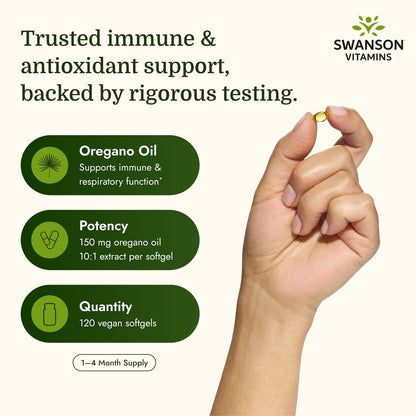 Swanson Oregano Oil 10:1 Extract Digestive and Respiratory Health Supplement for Adults Seeking Natural GI and Urinary Tract Support - 150 mg (120 Softgels)