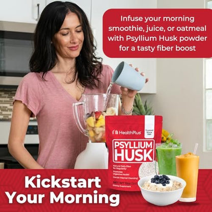 Health Plus Psyllium Husk, 12 oz, 48 Servings - Natural Detox, Daily Dietary Fiber Supplement, Constipation Relief, Gentle Gut Cleanse, Keto Baking