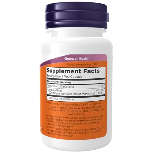 NOW Foods Supplements, CoQ10 100 mg with Hawthorn Berry, Pharmaceutical Grade, All-Trans Form produced by Fermentation, 30 Veg Capsules - görsel 1