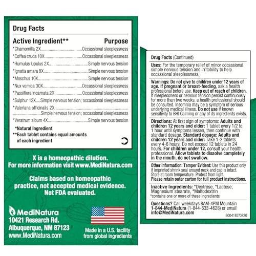MediNatura BHI Calming Support Tablets – Natural, Plant-Based Support for Simple Nervous Tension, Irritability & Sleeplessness – Relaxation & Nighttime Support – 100 Count - görsel 15